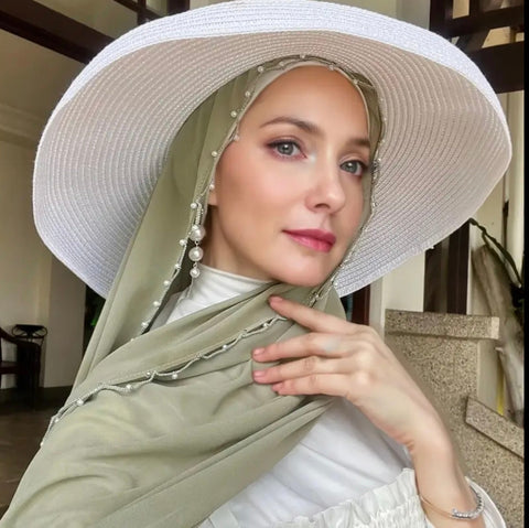 Maryam’s Essential Luxury Pearls Chiffon with Beaded Wave Edge Hijab