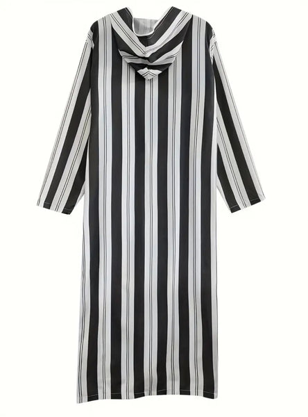Maryam’s Essential Luxury Men Ethnic Hooded Striped Robe Kaftan