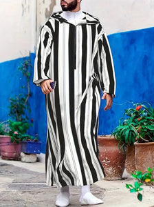 Maryam’s Essential Luxury Men Ethnic Hooded Striped Robe Kaftan