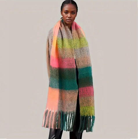 Maryam’s Essential Large Plaid Mohair Chunky Cashmere Scarf