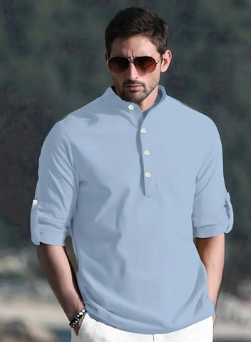 Maryam’s Essential Breathable Stand Up Collar Button Long Sleeves Cotton Shirt