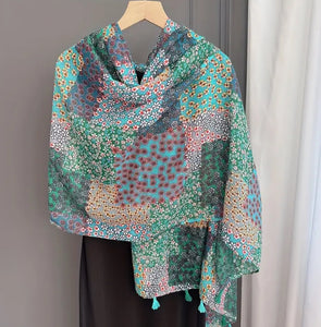 Maryam's Essential Flower Printed Cotton Polyester Tassels Hijab