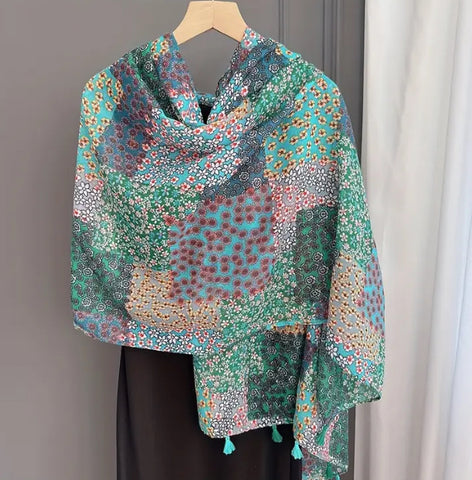 Maryam's Essential Flower Printed Cotton Polyester Tassels Hijab