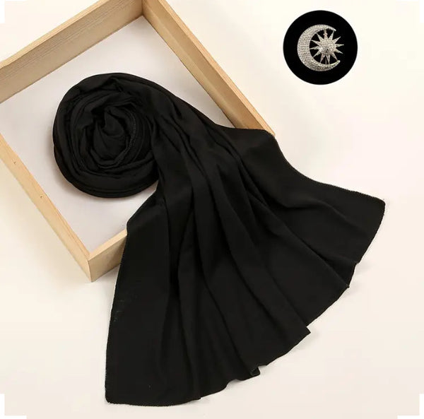 Maryam’s Essential Luxury Vintage Elegant Yarn Dyed Polyester Hijab with Diamanté Brooch Set