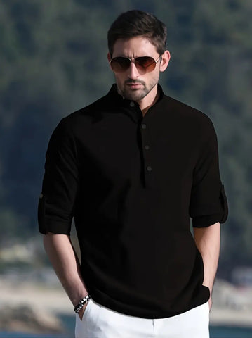 Maryam’s Essential Breathable Stand Up Collar Button Long Sleeves Cotton Shirt
