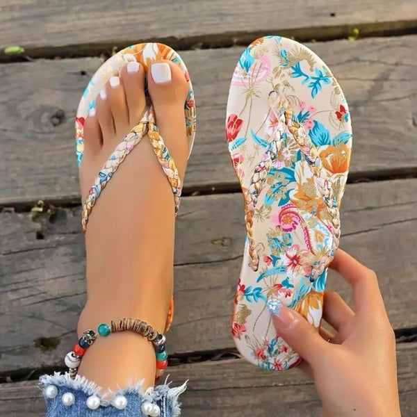 Maryam’s Essential Floral Print Leather Flip Flops Open Toe Slip-On Slipper Sandal