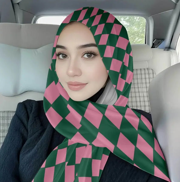 Maryam’s Essential Luxury Premium Printed Diamond Pattern Polyester Hijab