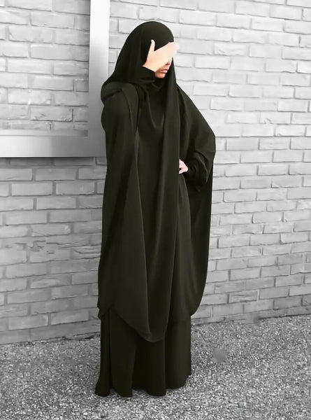 Maryam's Essential Two Piece Long Sleeves Khimar with Skirt Set