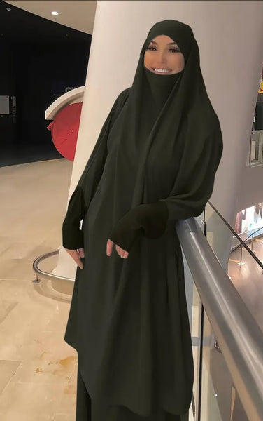Maryam's Essential Two Piece Long Sleeves Khimar with Skirt Set