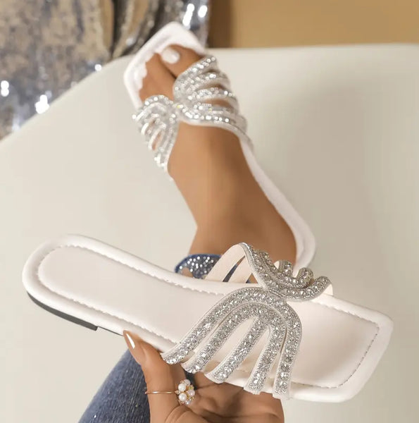 Maryam’s Essential Luxury Diamanté Faux Leather Lightweight Casual Open Toe Slip On Sandal Shoes