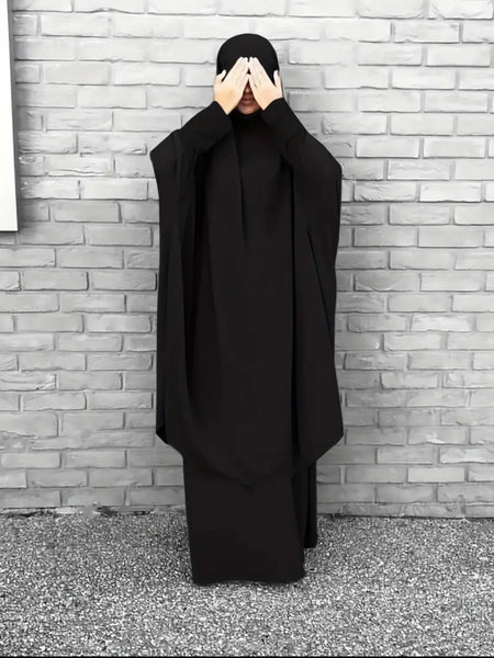 Maryam's Essential Two Piece Long Sleeves Khimar with Skirt Set