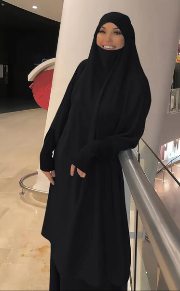 Maryam's Essential Two Piece Long Sleeves Khimar with Skirt Set