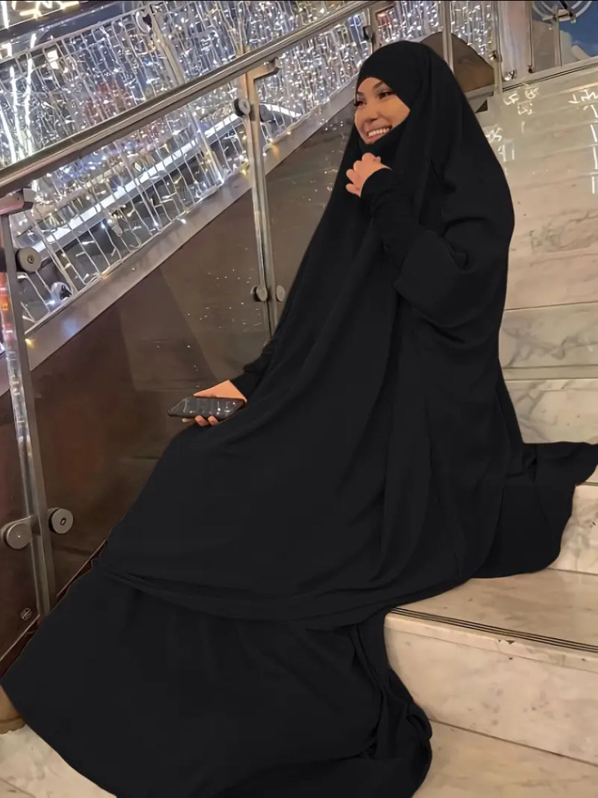 Maryam's Essential Two Piece Long Sleeves Khimar with Skirt Set