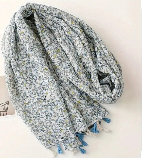 Maryam's Essential Printed Cotton Viscose Tassels Hijab/Shawl