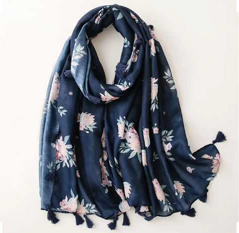 Maryam's Essential Flower Printed Cotton Viscose Tassels Hijab