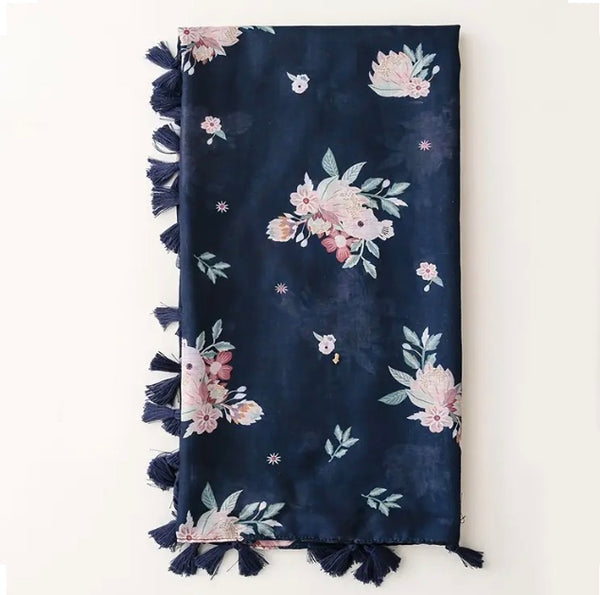 Maryam's Essential Flower Printed Cotton Viscose Tassels Hijab