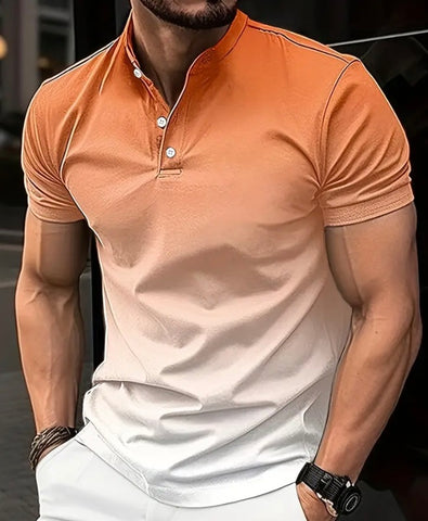Maryam’s Essential Gradient Casual Breathable Short Sleeves Button Collar Shirt