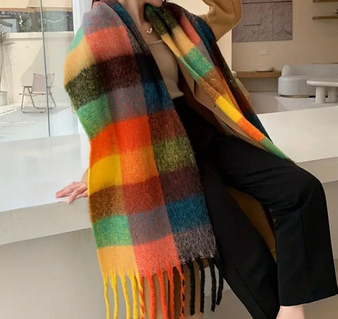 Maryam’s Essential Large Plaid Mohair Chunky Cashmere Scarf