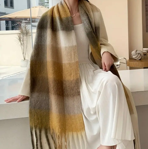 Maryam’s Essential Large Plaid Mohair Chunky Cashmere Scarf