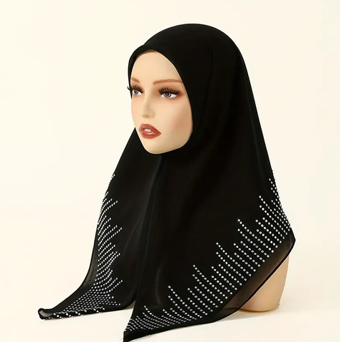 Maryam's Essential Heavy Diamanté Square Everyday Pure Solid Colour Satin Hijab