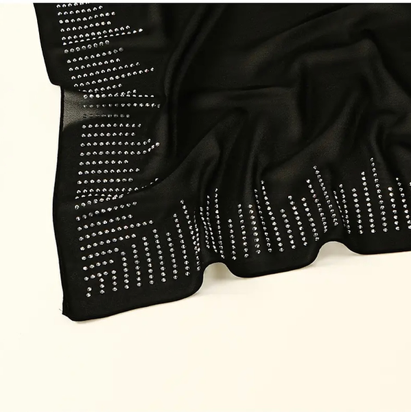 Maryam's Essential Heavy Diamanté Square Everyday Pure Solid Colour Satin Hijab