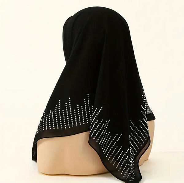 Maryam's Essential Heavy Diamanté Square Everyday Pure Solid Colour Satin Hijab