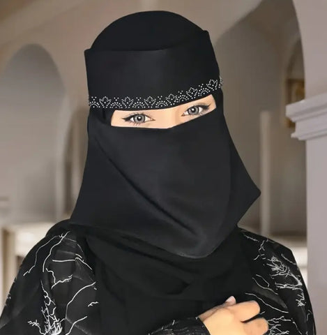 Maryam’s Essential Diamanté Thin Breathable Chiffon Niqab Veil Headscarf