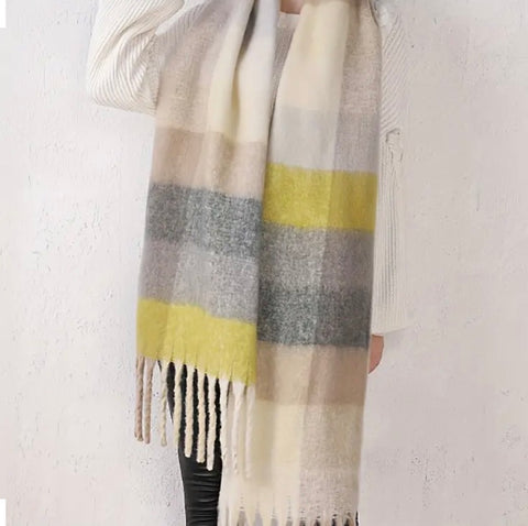 Maryam’s Essential Large Plaid Mohair Chunky Cashmere Scarf