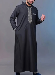 Maryam’s Essential Luxury Arab Men Geometric Pattern Ethnic Hoody Kaftan