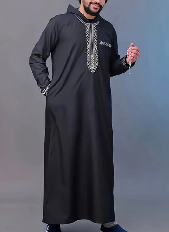 Maryam’s Essential Luxury Arab Men Geometric Pattern Ethnic Hoody Kaftan