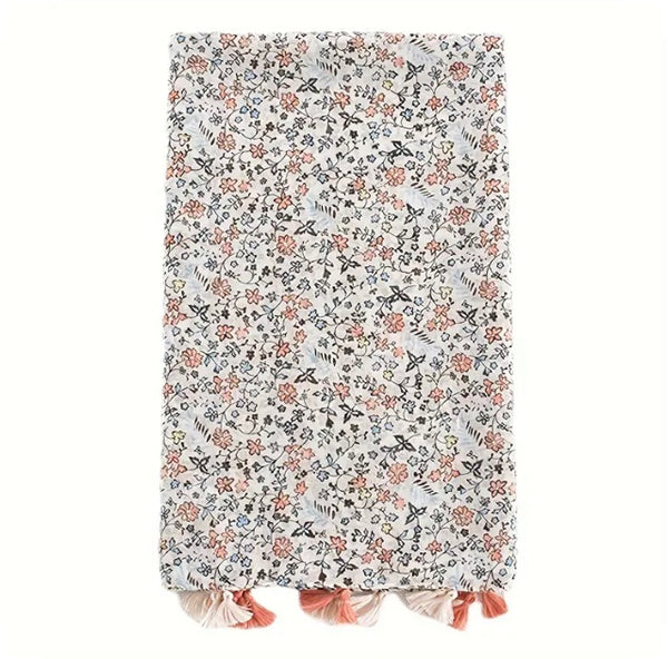 Maryam's Essential Floral Printed Cotton Viscose Tassels Hijab