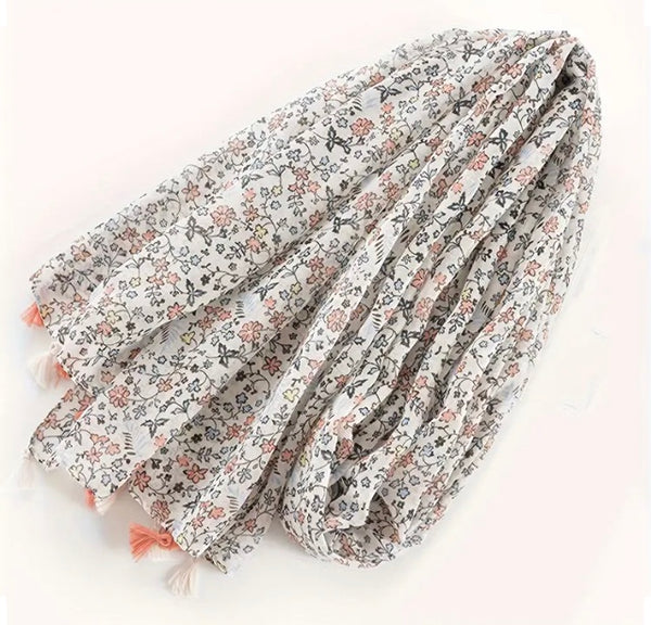 Maryam's Essential Floral Printed Cotton Viscose Tassels Hijab