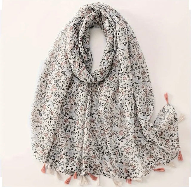 Maryam's Essential Floral Printed Cotton Viscose Tassels Hijab