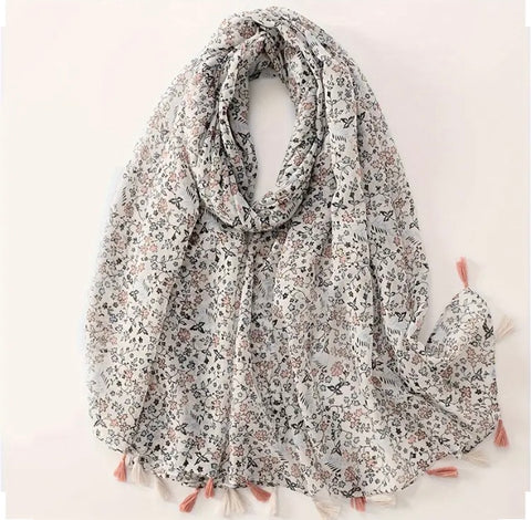 Maryam's Essential Floral Printed Cotton Viscose Tassels Hijab