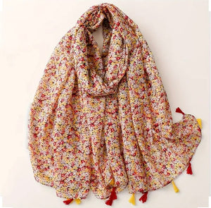 Maryam's Essential Flower Printed Cotton Viscose Tassels Hijab