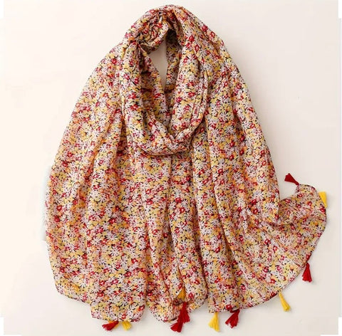 Maryam's Essential Flower Printed Cotton Viscose Tassels Hijab