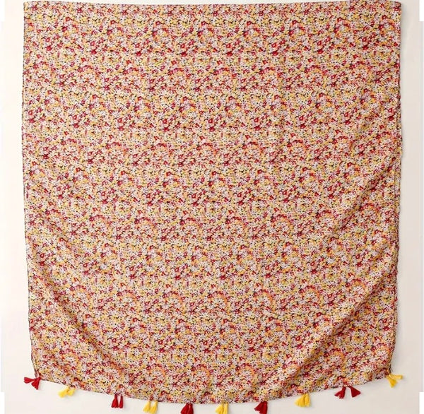 Maryam's Essential Flower Printed Cotton Viscose Tassels Hijab