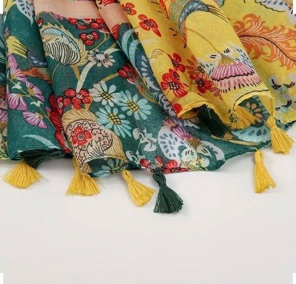 Maryam's Essential Floral Printed Cotton Viscose Tassels Hijab