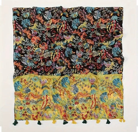 Maryam's Essential Floral Printed Cotton Viscose Tassels Hijab