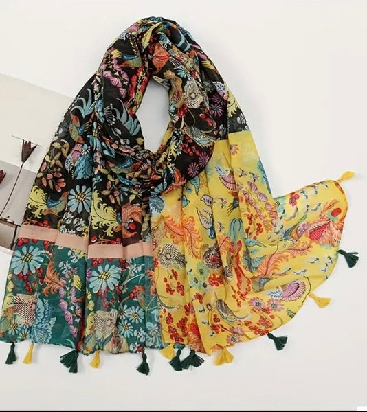 Maryam's Essential Floral Printed Cotton Viscose Tassels Hijab