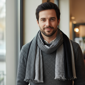 Maryam’s Essential Luxury Men Woven Plaid Durable Cotton Viscose Scarf