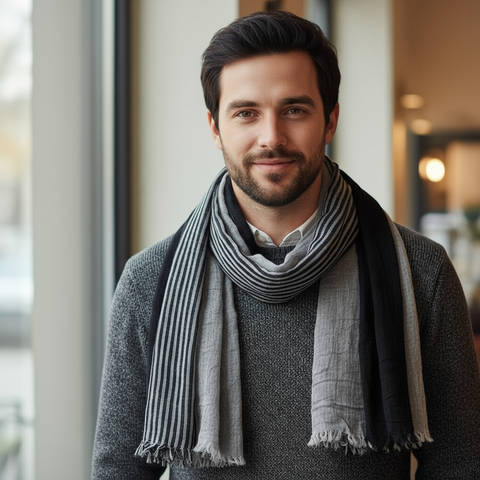 Maryam’s Essential Luxury Men Woven Plaid Durable Cotton Viscose Scarf