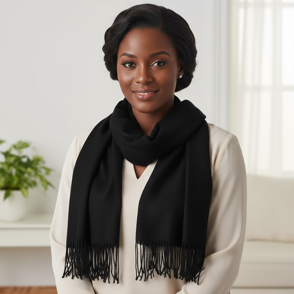 Maryam’s Essential Luxury Mature Versatile Plain Fringe Scarf for all Weather