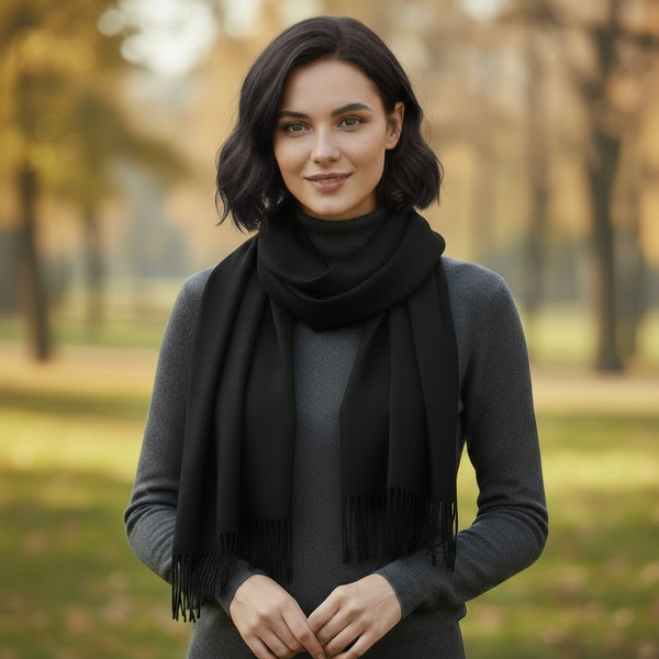 Maryam’s Essential Luxury Mature Versatile Plain Fringe Scarf for all Weather