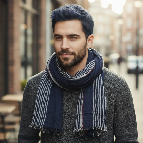 Maryam’s Essential Luxury Men Woven Plaid Durable Cotton Viscose Scarf