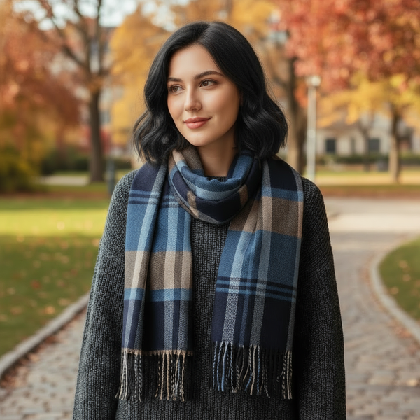 Maryam’s Essential Luxury Unisex Plaid Breathable Tassels Warm Scarf