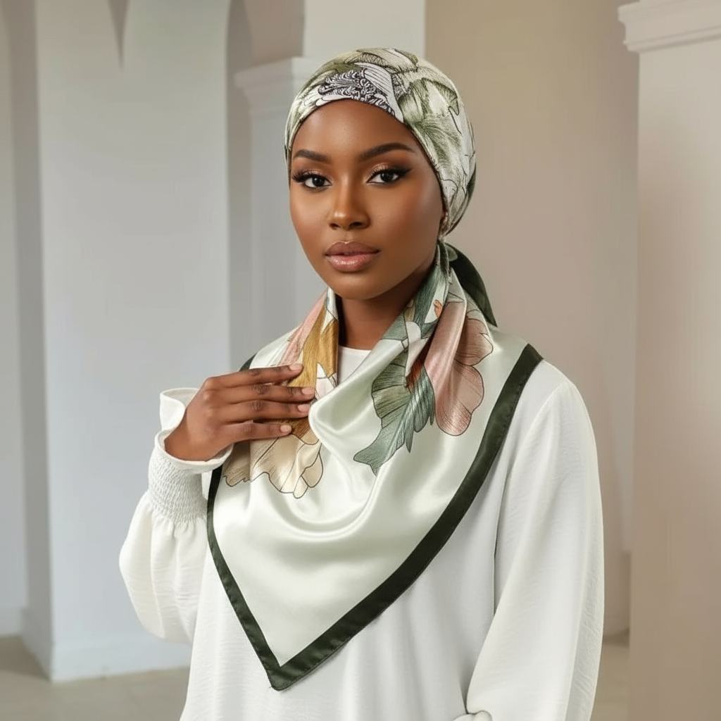 Maryam’s Essential Mature Elegant Vintage Print Pre-Tied Elastic Band Hijab
