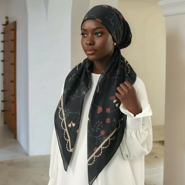 Maryam’s Essential Mature Elegant Vintage Print Pre-Tied Elastic Band Hijab