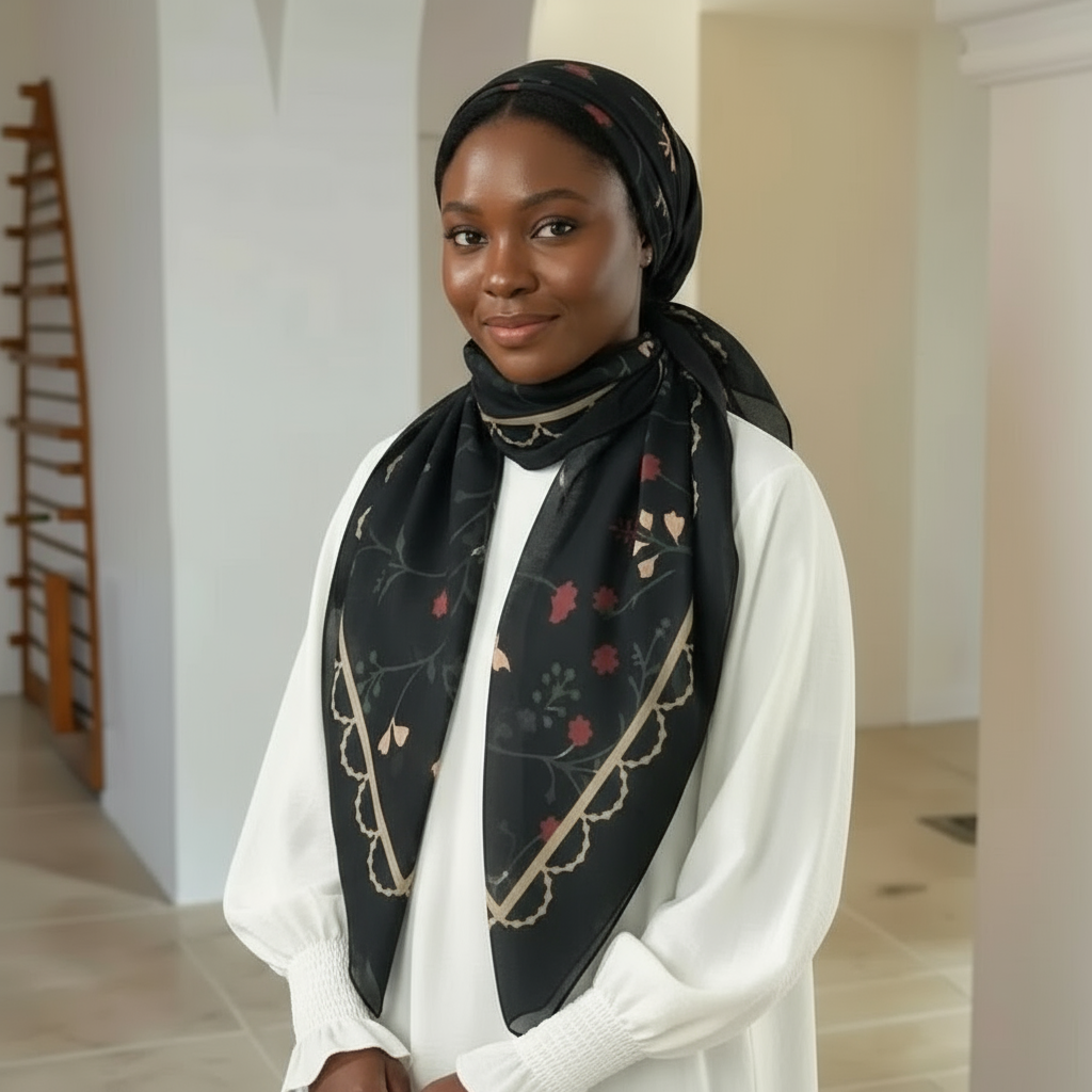 Maryam’s Essential Mature Elegant Vintage Print Pre-Tied Elastic Band Hijab