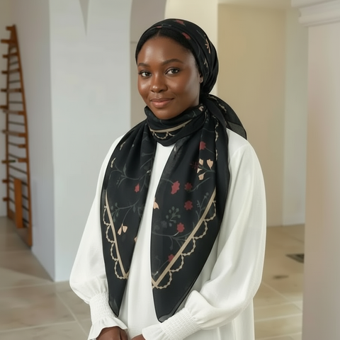 Maryam’s Essential Mature Elegant Vintage Print Pre-Tied Elastic Band Hijab